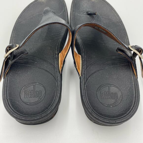 FitFlop Women's Black Leather Slip-On Flip-Flop Sandals Size 8 #350-001 - Picture 7 of 10